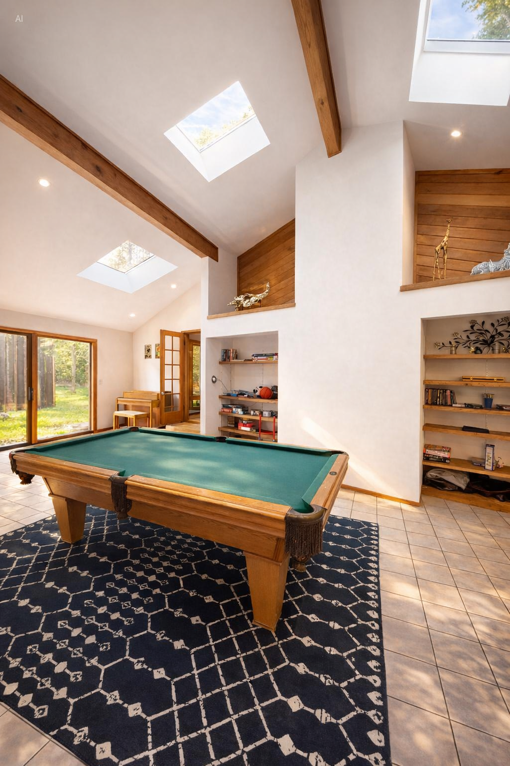 Game room with pool table and piano