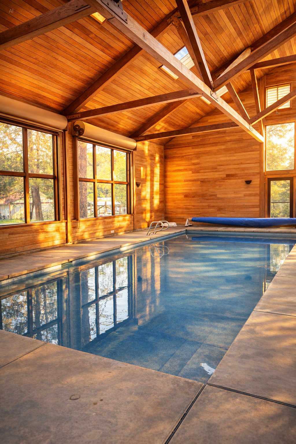 Indoor heated pool with vaulted cedar ceilings