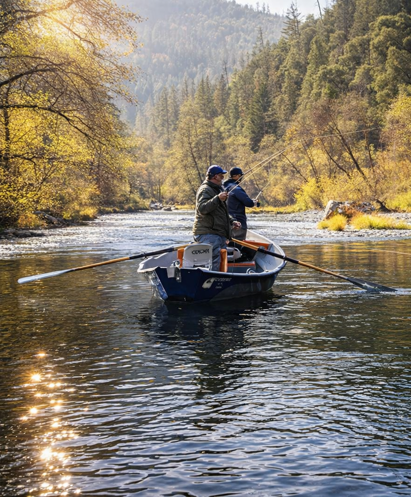 Kids fishing on the Trinity River at River Rock Cabin